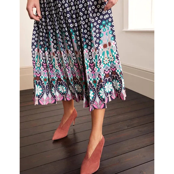 Boden Musgrave Skirt Pleated Black Pink Purple Floral Midi Elegant Glam 4 NWOT - Picture 7 of 12